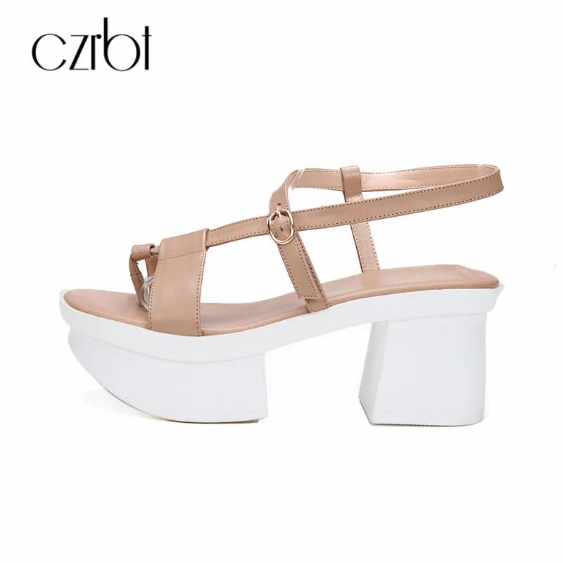 

CZRBT Summer Platform Shoes Sandals Women High Heels Wedges Genuine Leather Casual Women Shoes Ankle Wrap Open Toe Sandalias