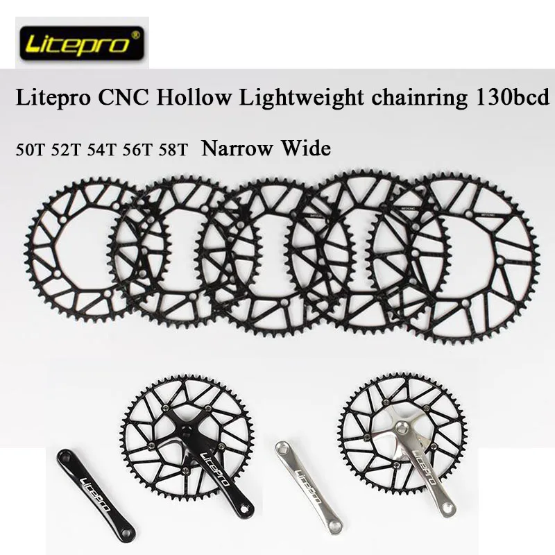

Litepro Narrow Wide Chainring Ultralight 130 BCD 50T/52T/54T/56T/58T Hollow for BMX Folding Bicycle Aluminum Alloy Chain Wheel