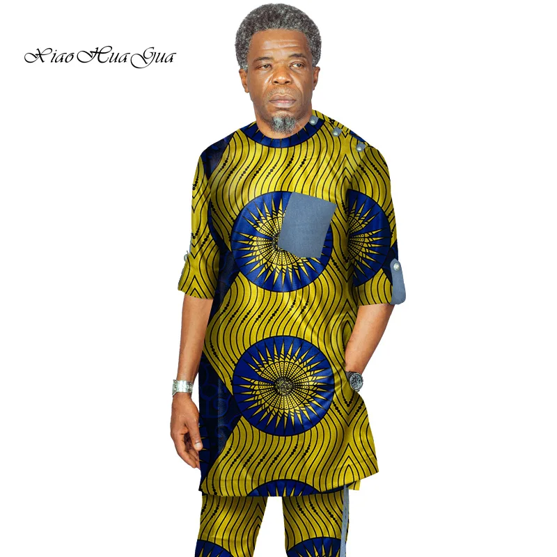 

Traditional African Print Dashiki for Men Casual Top Tee Shirts and Trousers Pant Set Plus Size African Clothing Men Set WYN735