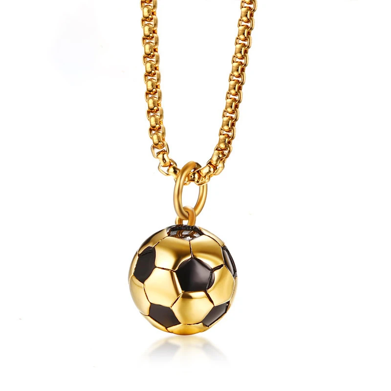 Men's Stainless Steel Jewelry Soccer Ornament Necklace Movement Gold