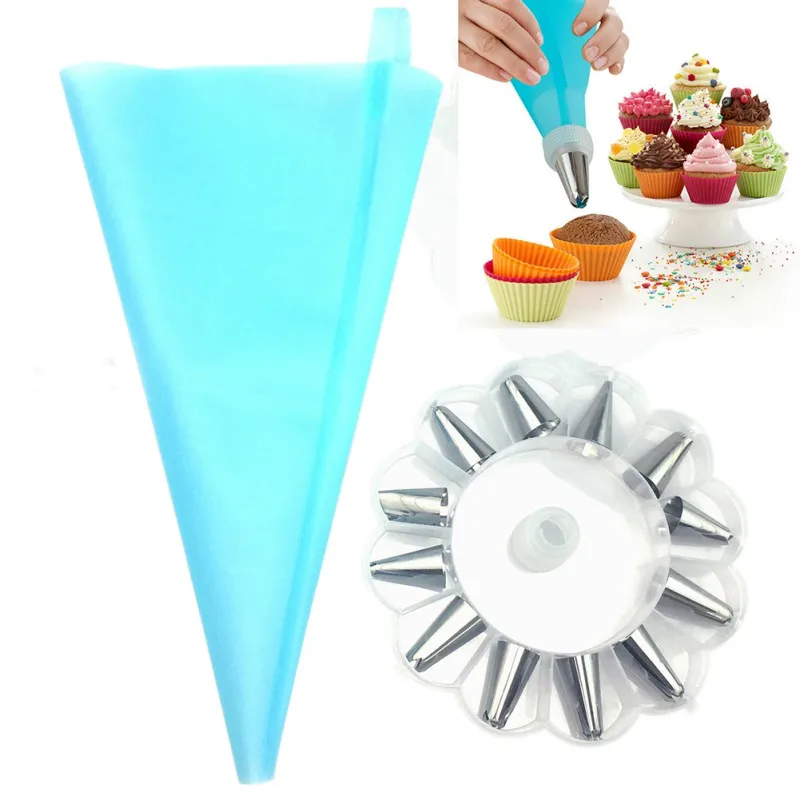 

14Pcs/Set Decorating Tip Icing Piping Tips Silicone Icing Piping Cream Pastry Bag Stainless Steel Nozzle Set DIY Cake Decor Tool