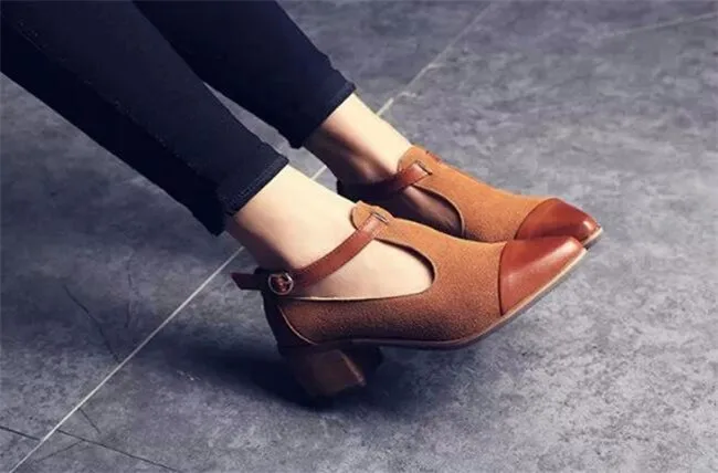 Г., винтажные Туфли-оксфорды женские туфли с острым носком, вырезами, на среднем каблуке, в стиле пэчворк, с пряжкой женская обувь на плоской подошве, wfs112