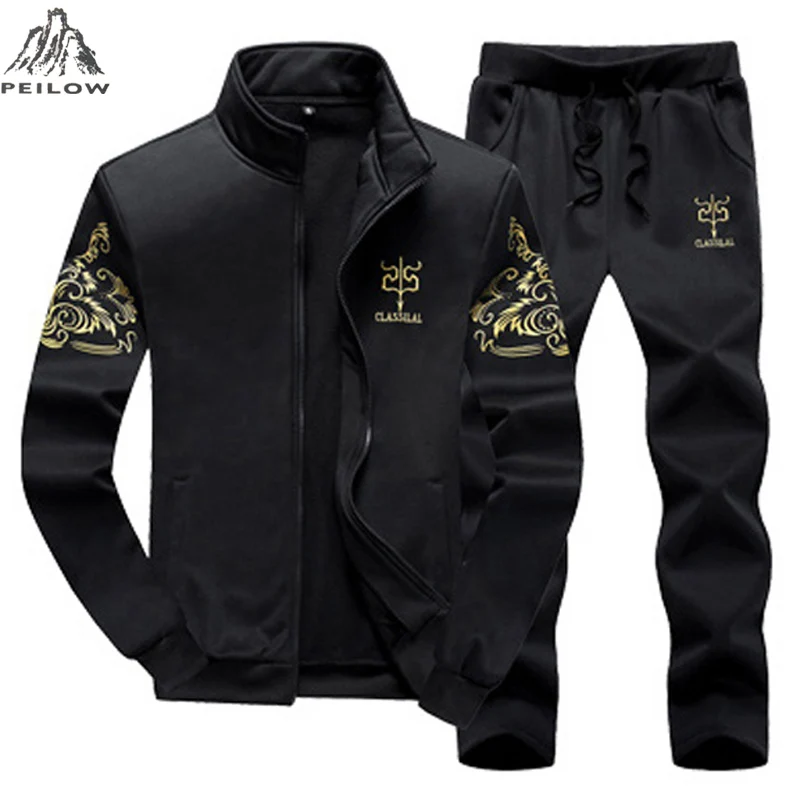 

PEILOW plus size M~8XL 9XL Men Tracksuit Sporting Suit Autumn Winter Men sweatshirt Set 2 Piece Mens Sportswear Hoodies+pants