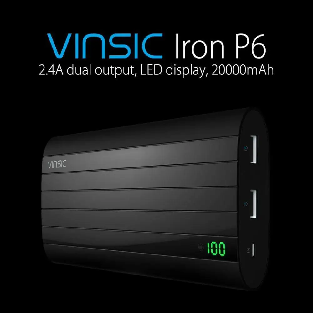 Vinsic Iron P6 20000 мАч Внешний Аккумулятор Внешнее зарядное устройство ЖК дисплей Dual USB