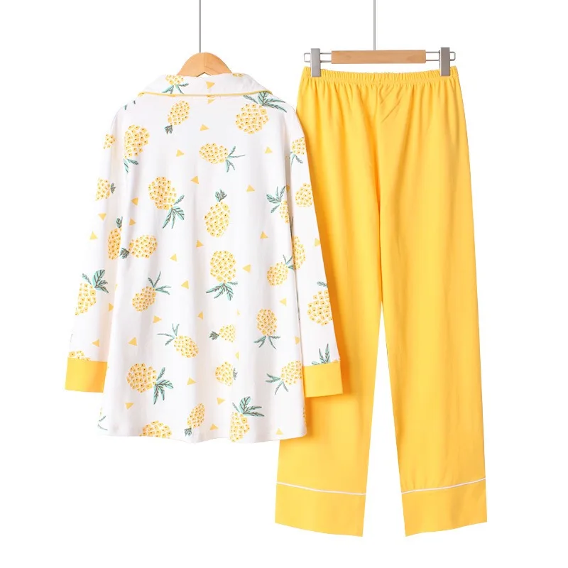Новые весенние женские пижамы в Корейском стиле, комплект одежды для сна с рисунком ананаса, милая Осенняя Домашняя одежда, комплект с длинными рукавами+ штаны