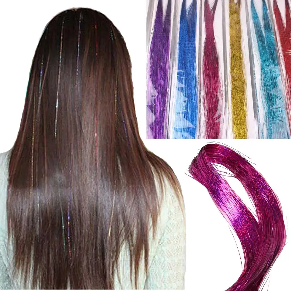 Sparkle Hair Gold Silver Colorful Straight Synthetic Hair Strands Glitter Extensions Decoration Party _ - AliExpress Mobile