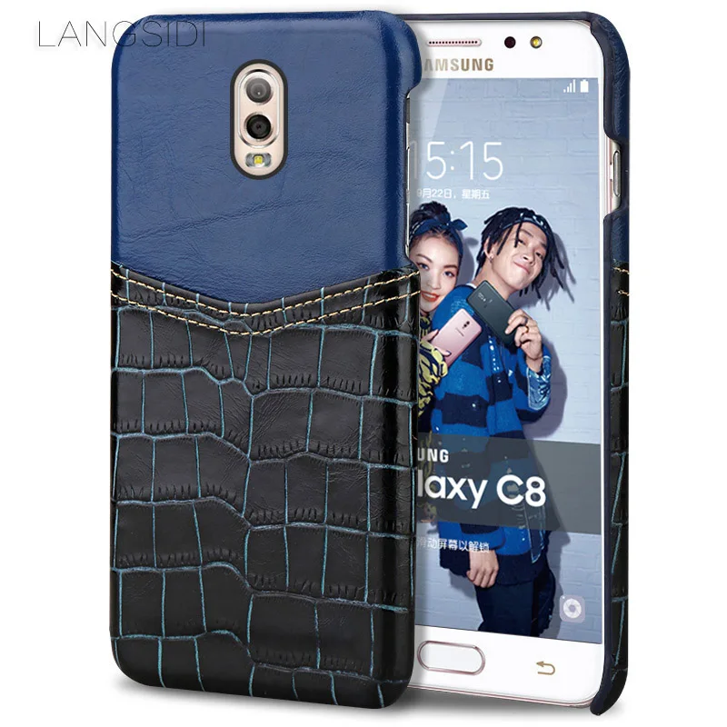 

wangcangli brand phone case crocodile pattern and wax leather mixed color half pack phone case For Samsung C8 custom processing