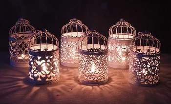 

6pcs New Hollow Holder Candlestick Tealight Hanging Lantern Bird Cage Vintage Wrought