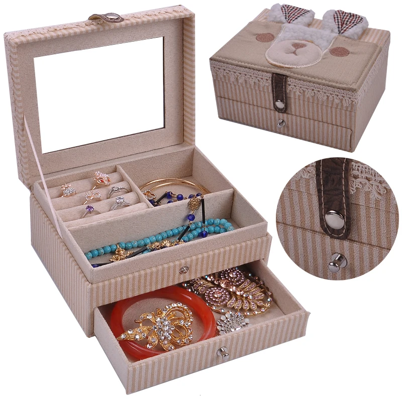 Корейский стиль белый прекрасный кролик коробка для ожерелья ювелирных изделий Портативный серьги футляр для хранения колец коробка с