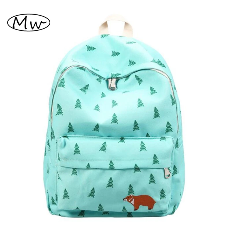 

College wind forest printing backpack cartoon animal embroidery backpack students travel bag school bag for teenagers boys girls