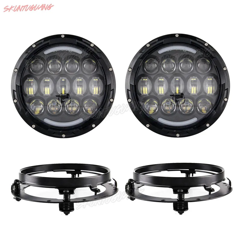 Super Bright 7 Inch Round 105W LED Headlight with DRL White/ amber Turn Signal for Jeep Wrangler Jk Tj Motorcycle | Автомобили и