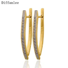 

Charm Hoop Earrings Fashion Europe hot sale Gold color For Women High Quality V shape Cubic Zircon Trendy Earring party Jewelry