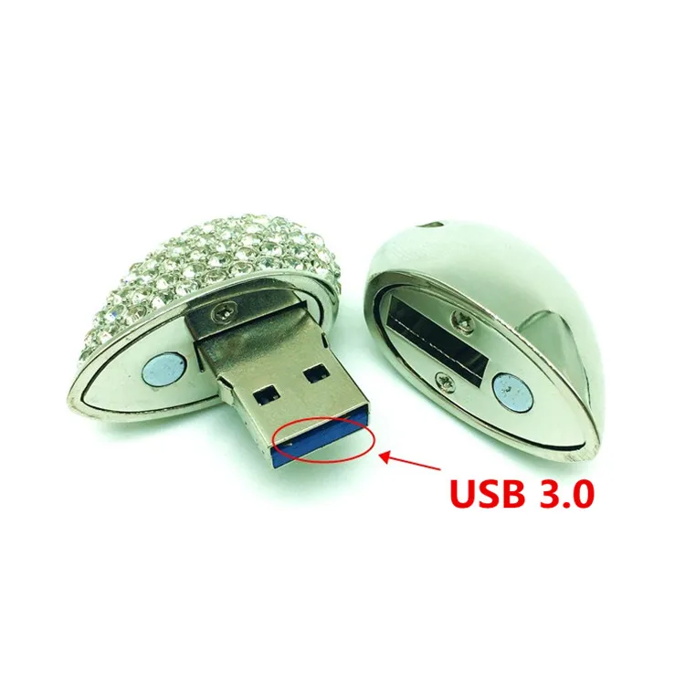 High Speed 6 Colors Metal heart pendrive 4GB 8GB 16GB 32GB Diamond Heart USB 3.0 Flash Drive Memory