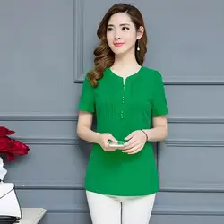 L-5XL плюс Размеры Для женщин Весенняя, летняя шифоновая женские блузки рубашки Повседневное короткий рукав зеленый вырос оранжевый Blusas топы