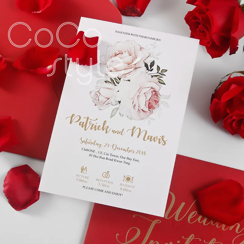  Cocostyles custom super elegant floral design invitation card with gold foiling and envelope for hi - 32889196522