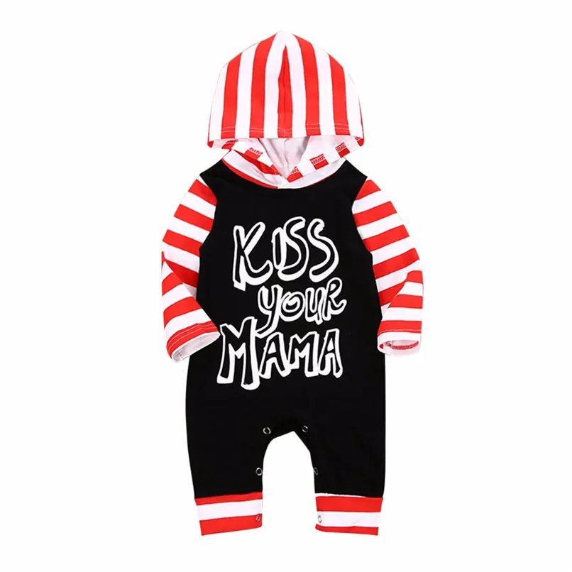 

Winter Babys Clothes Toddler Infant Baby Boys Girls Letter Printed Striped Hooded Long Sleeve Jumpsuit Romper Clothes #BL5