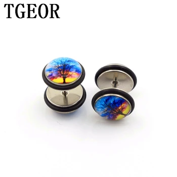 

Hot free shipping charm wholesale illusion cheaters 30pcs tree patterns logo surgical stainless steel piercing fake plug