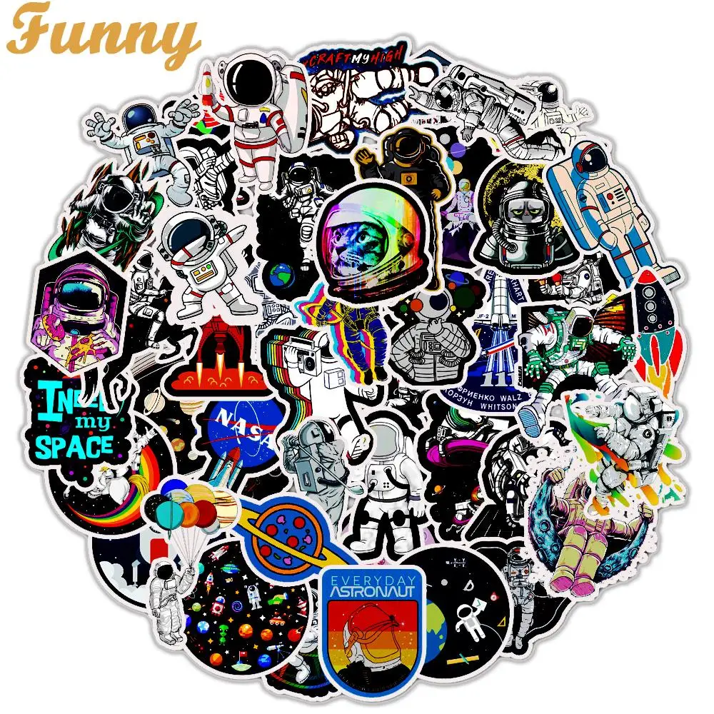 50PCS Outer Space Stickers Toys for Children Alien UFO Astronaut Rocket Ship Planet Sticker to Scrapbooking Skateboard Laptop - Цвет: AZ054(50Pcs)