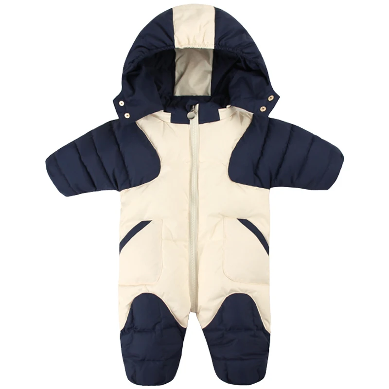 

Russia Winter Newborn Snowsuits Baby Boys Girls 90% White Duck Down Infant Hooded Rompers Toddler Jumpsuit Kids Outerwear E193