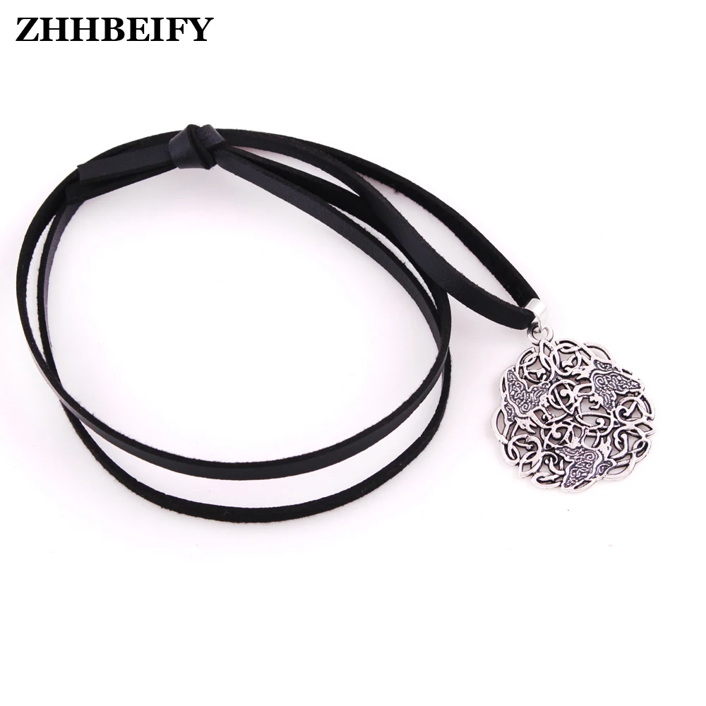 

New arrival Drop shipping Raven Pendant Morrigan Crow Amulet Triskelion charm Leather chain wheat bracelet Necklace