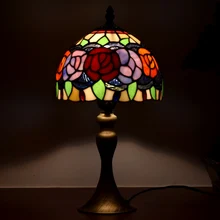 Тиффани стиль лампы Розы ночник 8 дюймов маленький витражный стеклянный стол настольная лампа освещение 15 дюймов Высота антикварная распродажа