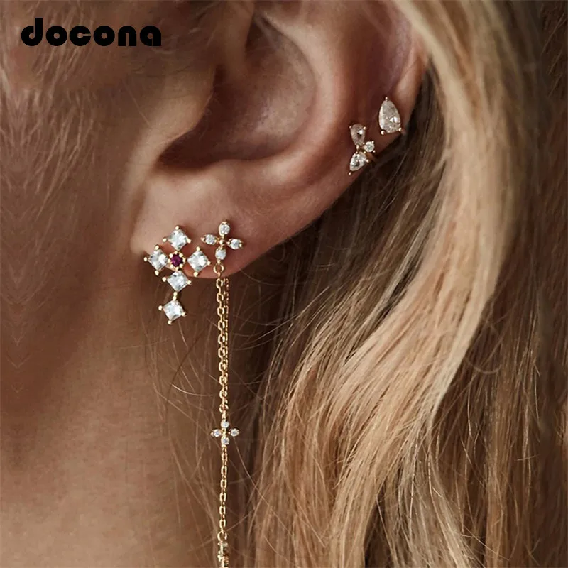 

Docona Punk Gold Flower Cross Crystal Stud Earring Set for Women Geometric Studs Earring Statement Jewelry Brincos 4009