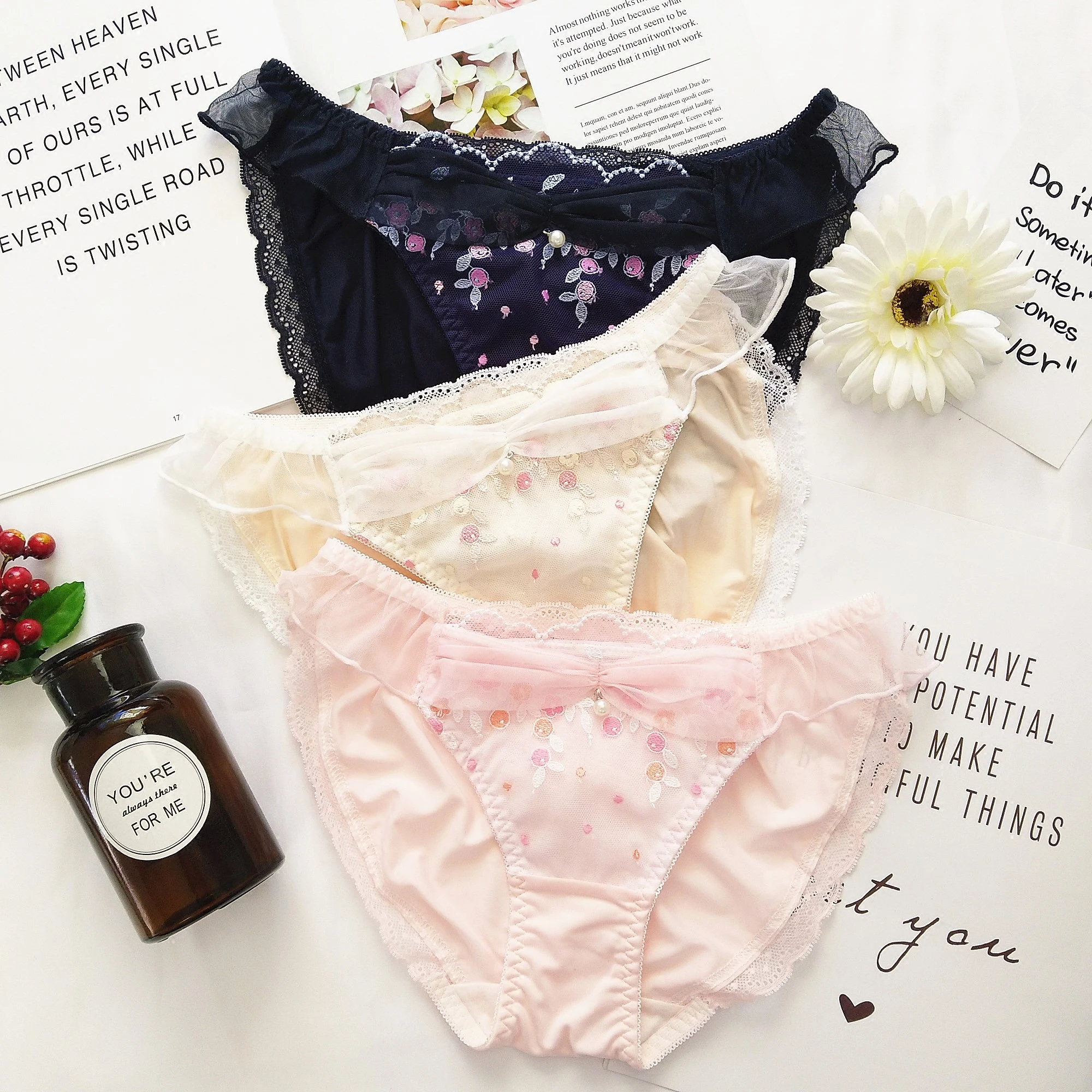 Japanese fresh floral underwear women waist briefs ladies underwear