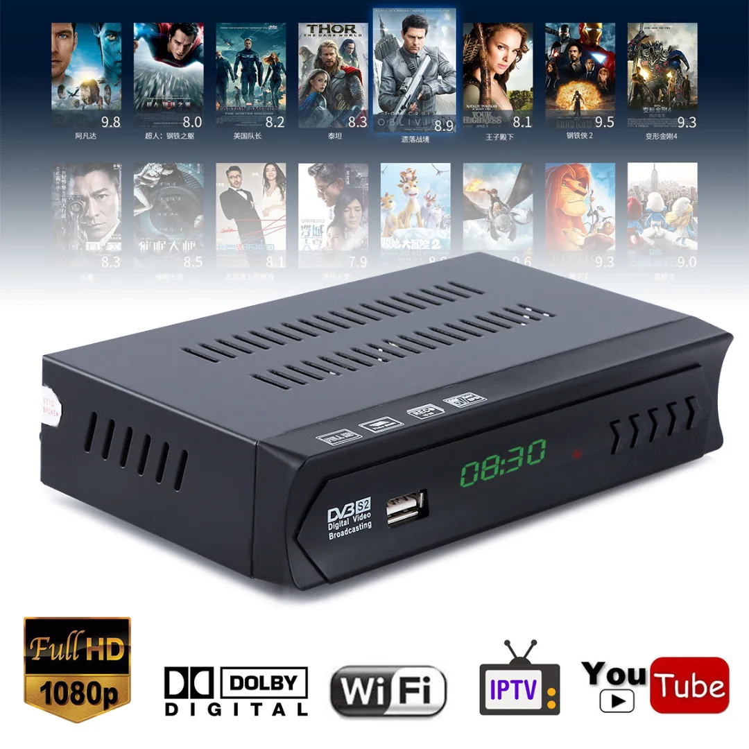 Mayitr 1080P DVB-S2 HD TV Receiver Digital Satellite IPTV Combo TV Box Receiver Supports USB WIFI Function