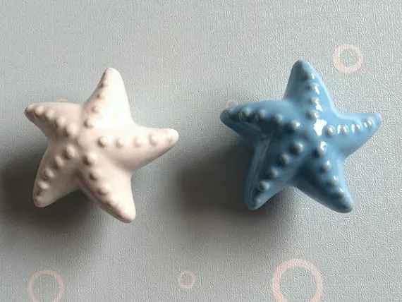 Kids Dresser Knob Pulls Handles Blue White Ceramic Starfish Sea