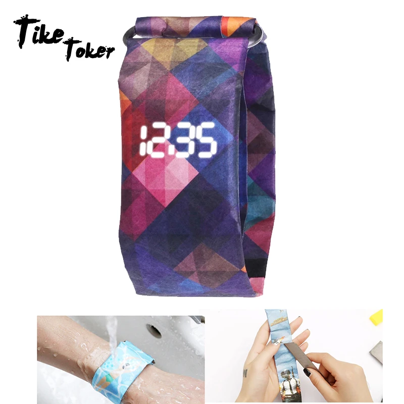 

TIke Toker,Men Women Watchs LED Waterproof Tyvek Paper Strap Digital Watchs Germany Female Sport watch 2018 New Fashion Hot Sale