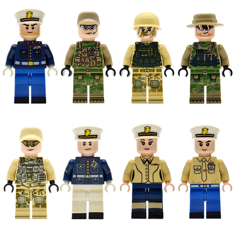 

10pcs/lot Army Marine Corps Military Soldiers Building Blocks Bricks Figurine Weapons Kids Gifts Toys LS1610