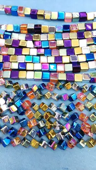 

Raw Titanium Natural Rock Quartz 8 10 12mm full strand ,rainbow plated ,cube box square diamond loose bead