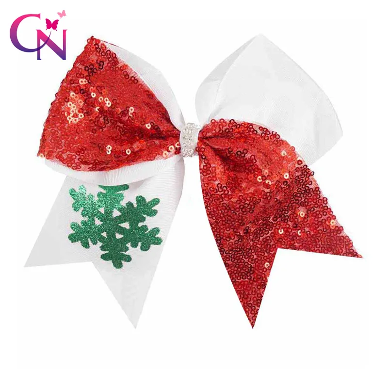 

7" Sequine Christmas Cheer Bow With Hair Clips For Girls Kids Handmade Bling Snowflake Hair Bow Children Hair Accessories