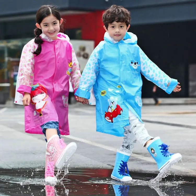 

Safety Reflective Design Children's Raincoat With School Bag Place Thick Inflatable Fashion Waterproof Raincoat