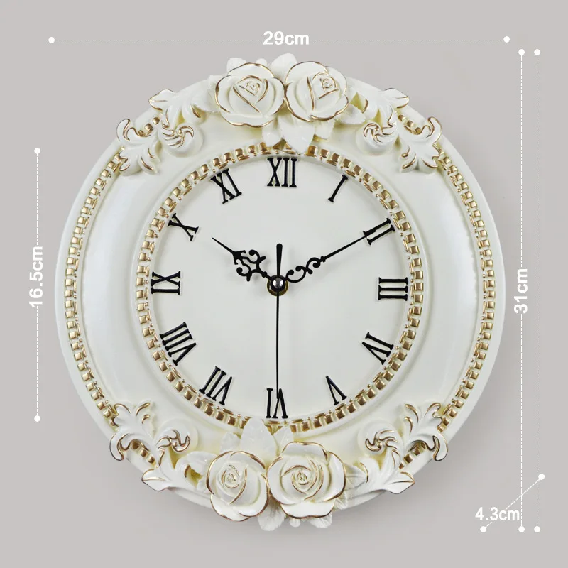 Европейские креативные настенные часы из смолы с розой, часы для гостиной, часы для ресторана, немые подвесные настольные поделки - Цвет: NX0031