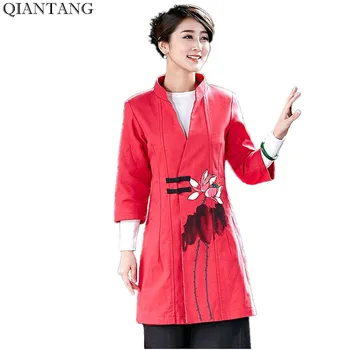 

New Arrival red Women Long Jacket Linen Cotton Coat Classic Chinese Spring Autumn Tang Clothing Size S M L XL XXL XXXL 2532