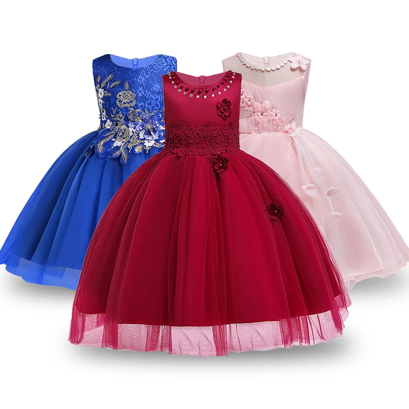 

Baby Girl Dress 2018 Summer Children White Red Lace Girls Party Dresses Kids Princess Bowknot Flower dress for size 1 3 5 7 year