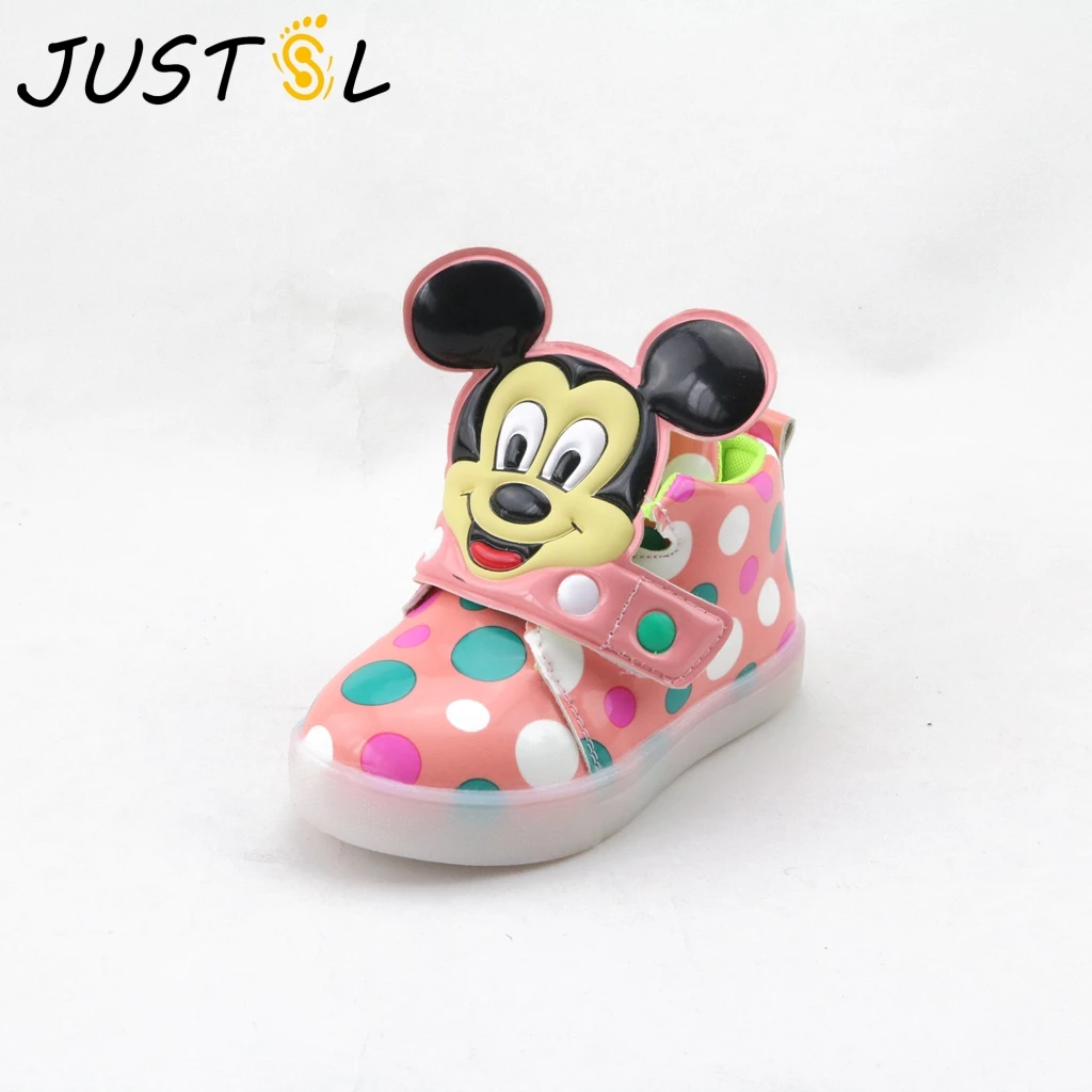 

JUSTSL 2017 new children cartoon spots style toddler LED shoes outdoor fashion sneakers for boys girls colorful spots kids shoes