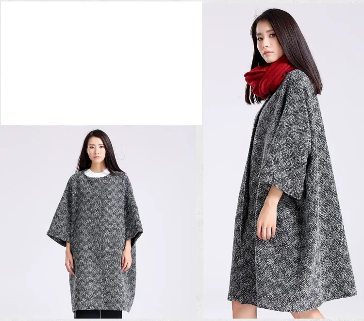 Осенне-зимний плащ, шерстяное пальто, женское длинное корейское Свободное пальто, зимнее толстое шерстяное пальто с рукавом летучая мышь, Женский Тренч высокого класса