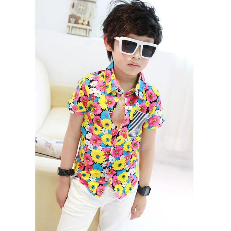 Fashion Baby Boys Blouse Shirts for Summer Toddler Boy Floral Print Short Sleeve Shirt Kids