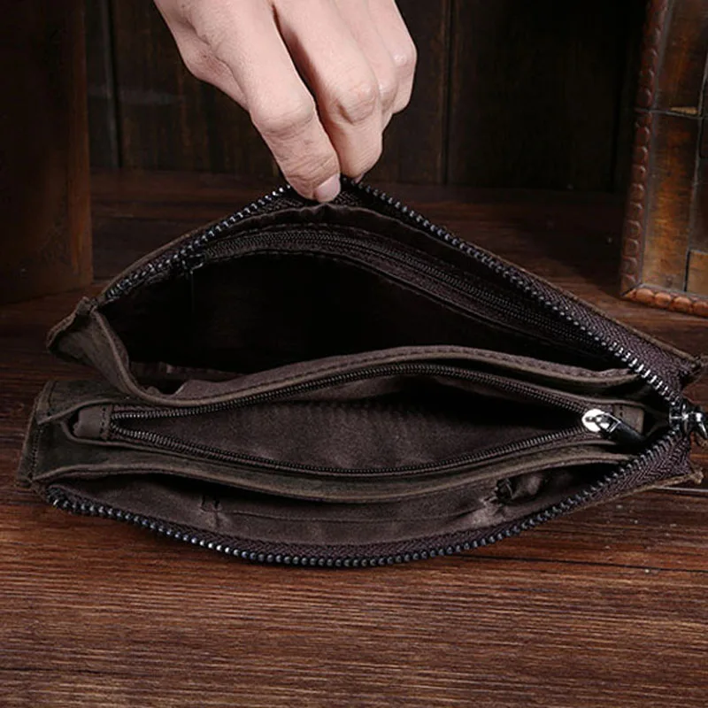 High Quality New Men Crazy Horse Cowhide Genuine Leather Clutch Bag Case Pocket Coin Purse Male Card Holder Pack Vintage Wallet