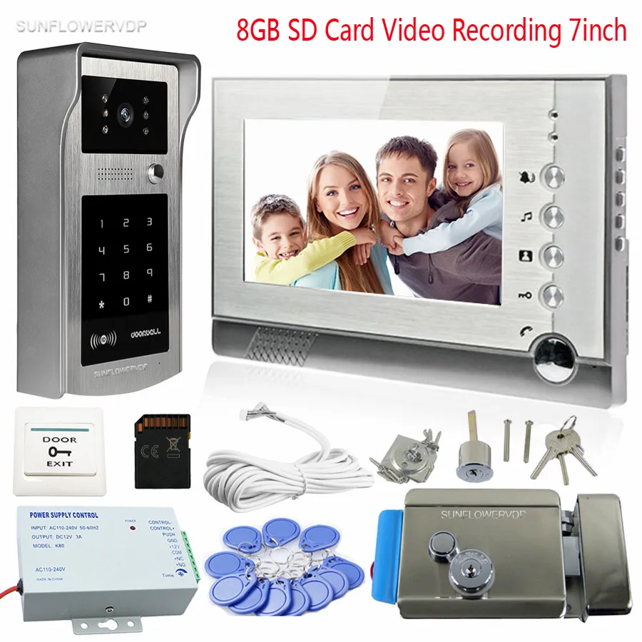 Rfid Interphone Home Security Intercom 8GB SD Memory Card Video Recording 7\ Color Door Phone Door Camera With Electronic lock Rfid Interphone Home Security Intercom 8GB SD Memory Card Video Recording 7\ Color Door Phone Door Camera With Electronic lock