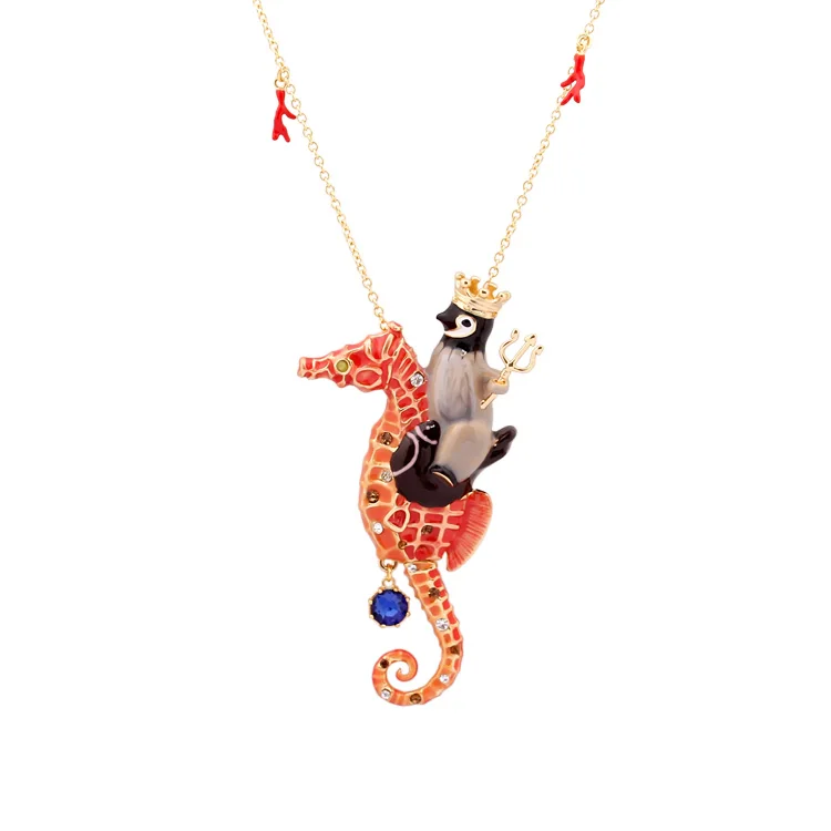 

Juicy Grape Hippocampus Enamel Glaze Gilded Necklace for Women Penguin Long Chain Necklace Fashion Jewelry