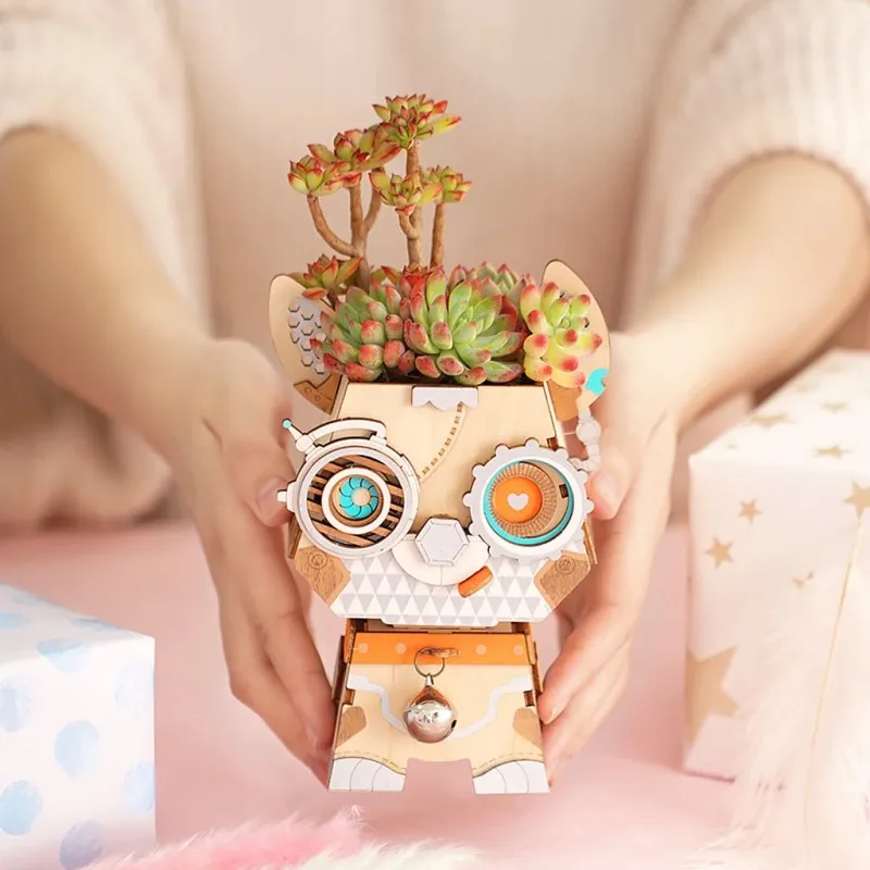 3D деревянная головоломка суккулент цветочный горшок Руководство DIY сборка деревянная модель мультфильм животное фигура Головоломка Развивающие игрушки для детей
