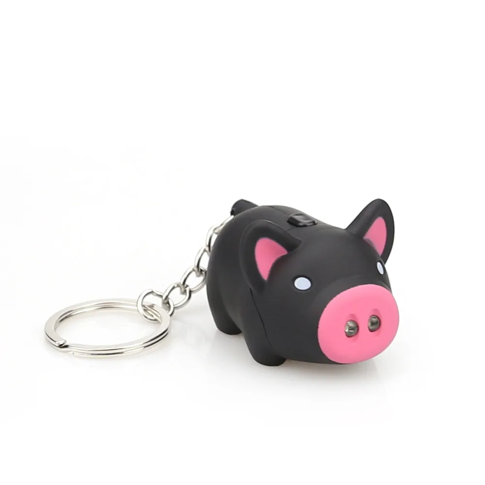 Милые свиньи Светодиодные брелоки с фонариком звуковые кольца креативные детские игрушки Свинья Мультяшные звуковые легкие брелки подарок ребенку Рождественская игрушка# W20 - Цвет: Black