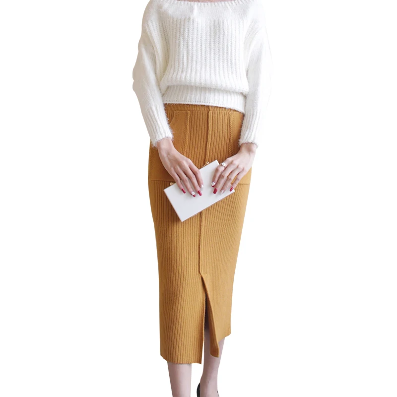 Falda Oscuro Elástico Invierno Cintura Moda Larga Mediados Otoño Mujeres gris negro Nueva amarillo Faldas De Cálido marrón La De 2019 Damas Envío Beige Gratis Las becerro Recto Bolsillos n7cqAZWUF