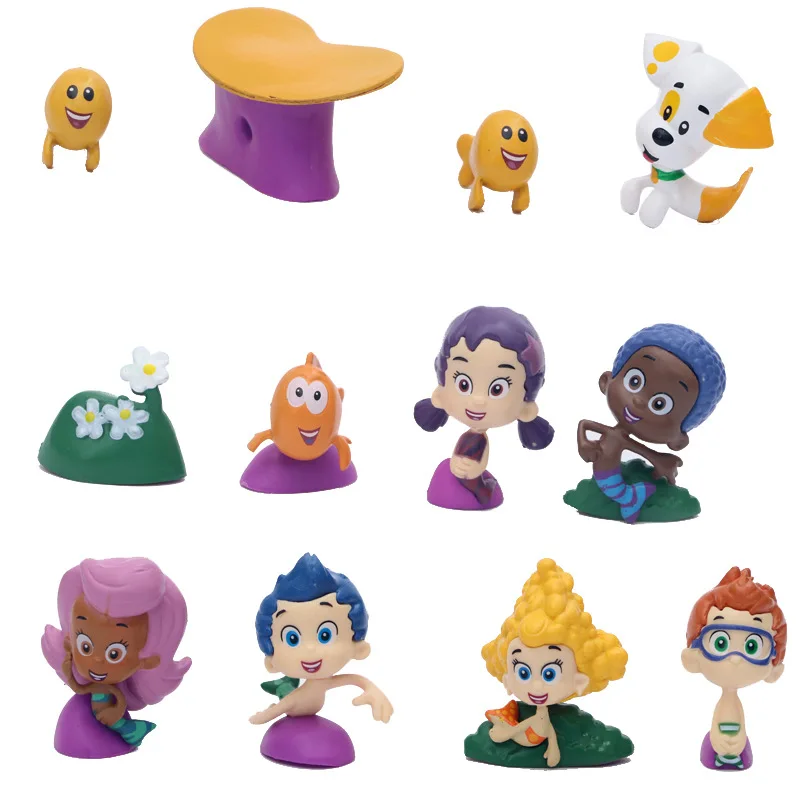 Treingi 2024 12 piezas/set Bubble Guppies Personajes Pez Sirena Lindo Figura Modelo Juguetes
