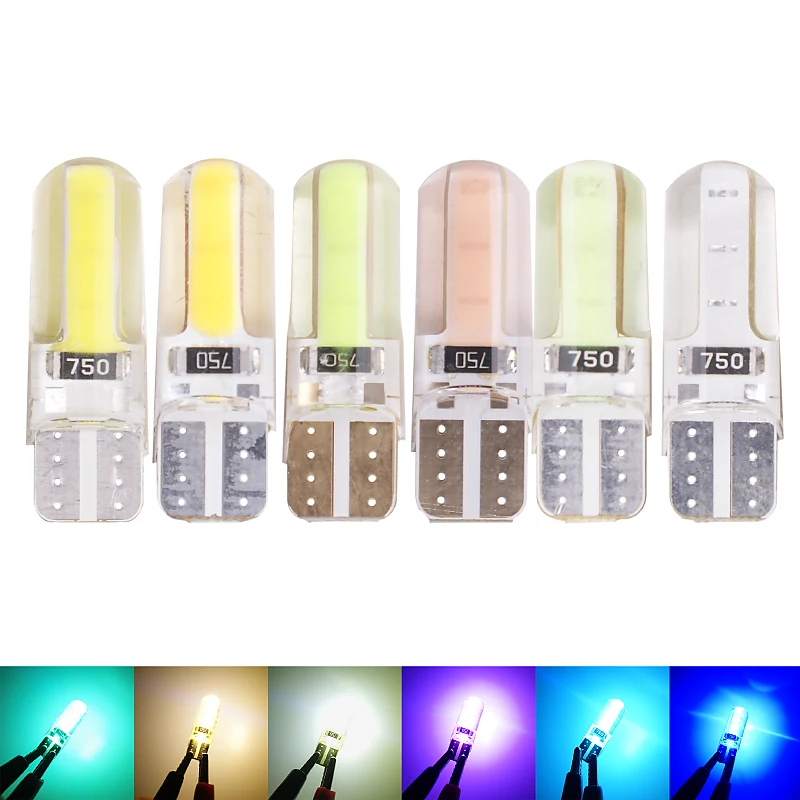 

2PCS New Car LED T10 194 W5W COB+Silicone shell LED Lights Car Side Wedge Light Lamp Bulb White/Blue/Red/Pink Car-styling 12v
