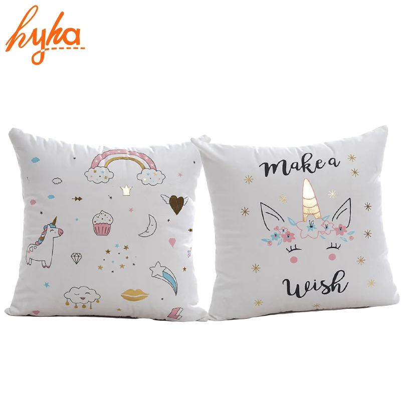 

Hyha Unicorn Bronzing Cushion Cover Cotton Polyester Geometric Cartoon Abstract Home Decorative Pillows Cover Pillowcase