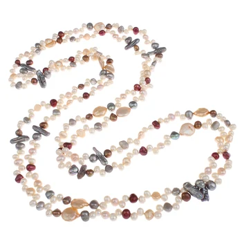 

New Designs Natural Real Freshwater Pearl Sweater Chain Necklace 2-strand Long Pearl Beaded Necklace for Women Wedding Gifts